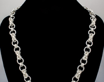 Byzantine Connected Ring Sterling Silver Chain Maille Necklace, Artisan Crafted