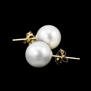 White Freshwater Pearl Stud Earrings, Pearl Earrings, 14K Yellow Gold Pearl Earrings, Pearl Post Earrings, 8mm White Pearl Stud Earrings