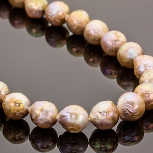 Natural Edison Nucleated Pearl Necklace, Pastel Lavender and Gold Pearl Necklace, Baroque Freshwater Pearl Necklace, 14K Yellow Gold Clasp