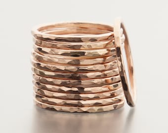14K Rose Gold Filled Stacking Ring, Single Stackable Ring, Hammered Stacking Ring, Stacking Ring, Hammered 14K Rose Gold Filled Ring