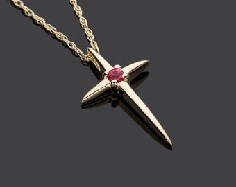 Ruby Cross Necklace - Etsy