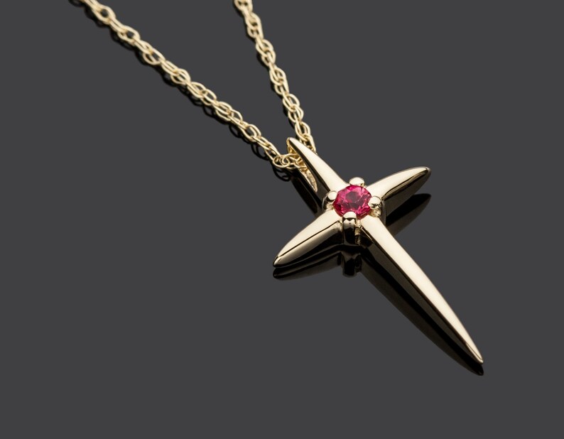 Ruby Cross Necklace Religious Cross Necklace Solid 14K Gold | Etsy