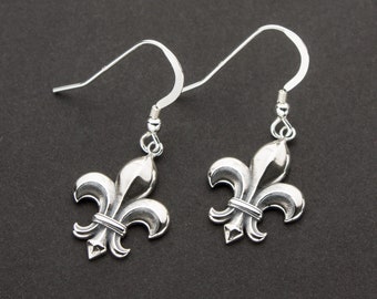 Pendientes de flor de lis impresos en 3D, pendientes de flor de lis, pendientes de plata de ley con flor de lis, pendientes impresos en 3D, pendientes de plata de ley, iDu