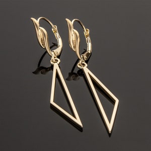 14K Yellow Gold Triangle Lever back Earrings, Geometric 14K Gold Earrings, Solid 14K Yellow Gold Dangle Earrings, Women's Gold Earrings