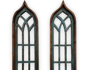 The Rustic Harmony Turquoise Farmhouse Rustic Wooden Wall Windows Arches Set of 2