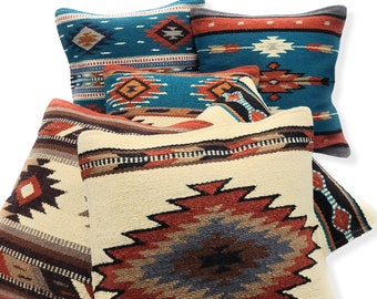 Southwestern Handwoven Wool Pillow Covers- The Pueblo 20 Assorted Colors- 18 X 18 Throw Pillow
