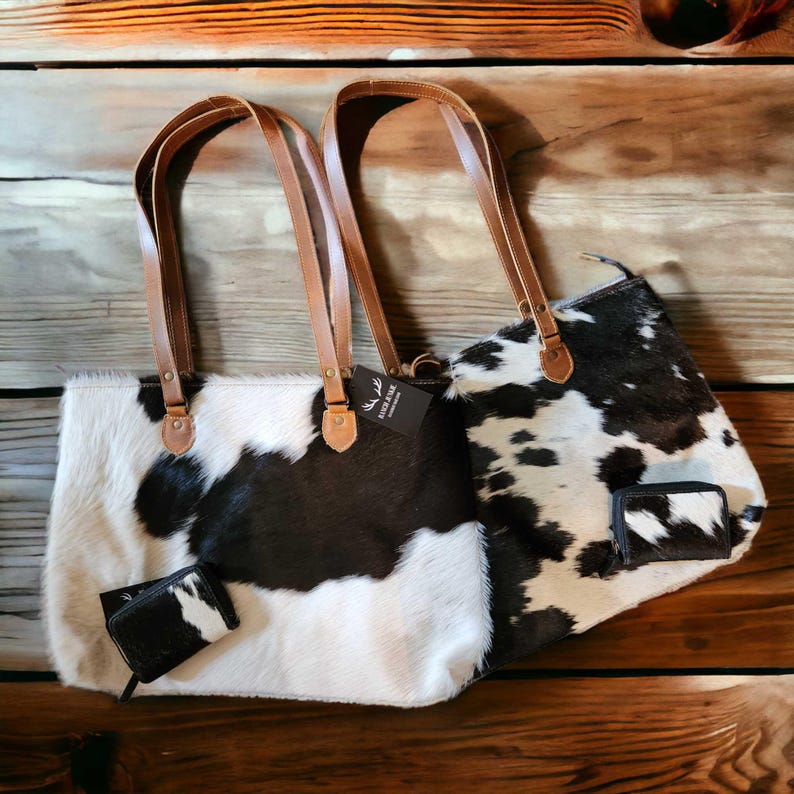 Bundle Deal Highlands Black Cowhide Large Tote + Credit Card Wallet - Ranch Junkie Mercantile LLC