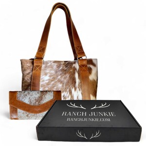Bundle Deal Highlands Cowhide Tote Purse Saddle + Envelope Cowhide Large Wallet Saddle