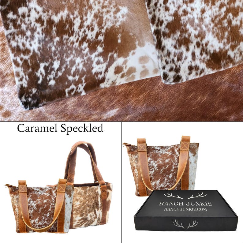 Bundle Deal Highlands Cowhide Tote Purse Saddle + Envelope Cowhide Large Wallet Saddle Caramel White Speckled