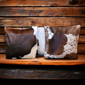 Genuine Cowhide Pillow Cover 18x18: Chocolate Brown Highlands Double Sided