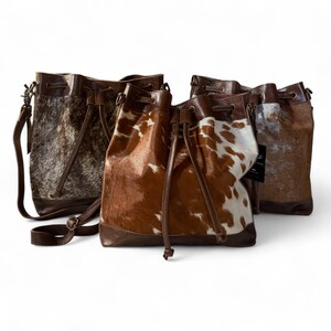 Highlands Large Cowhide Drawstring Bucket Handbag Western Bag - Ranch Junkie Mercantile LLC