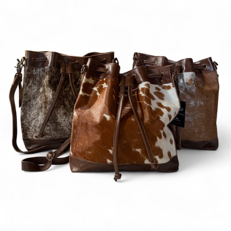 Highlands Large Cowhide Drawstring Bucket Handbag Western Bag - Ranch Junkie Mercantile LLC