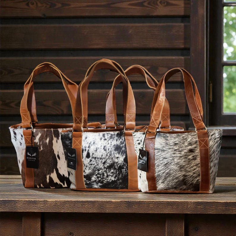 Highlands Genuine Cowhide Tote Handbag Black Cowhide Purse image 12