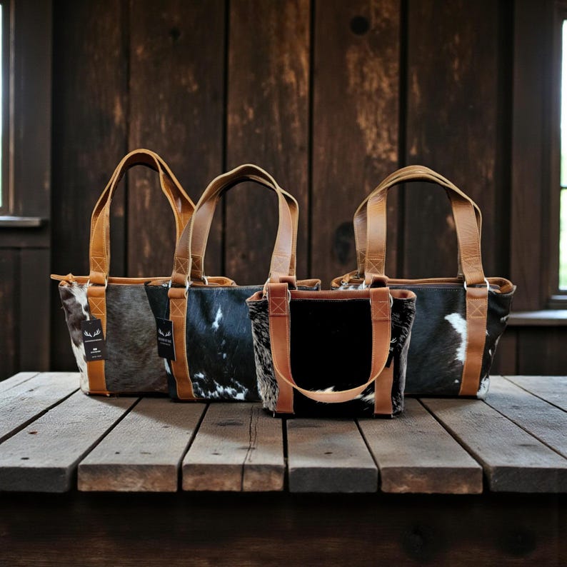 Highlands Genuine Cowhide Tote Handbag Black Cowhide Purse image 16