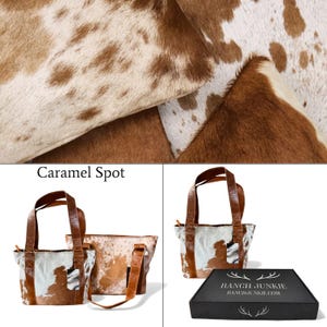 Bundle Deal Highlands Cowhide Tote Purse Saddle + Envelope Cowhide Large Wallet Saddle Caramel Spot
