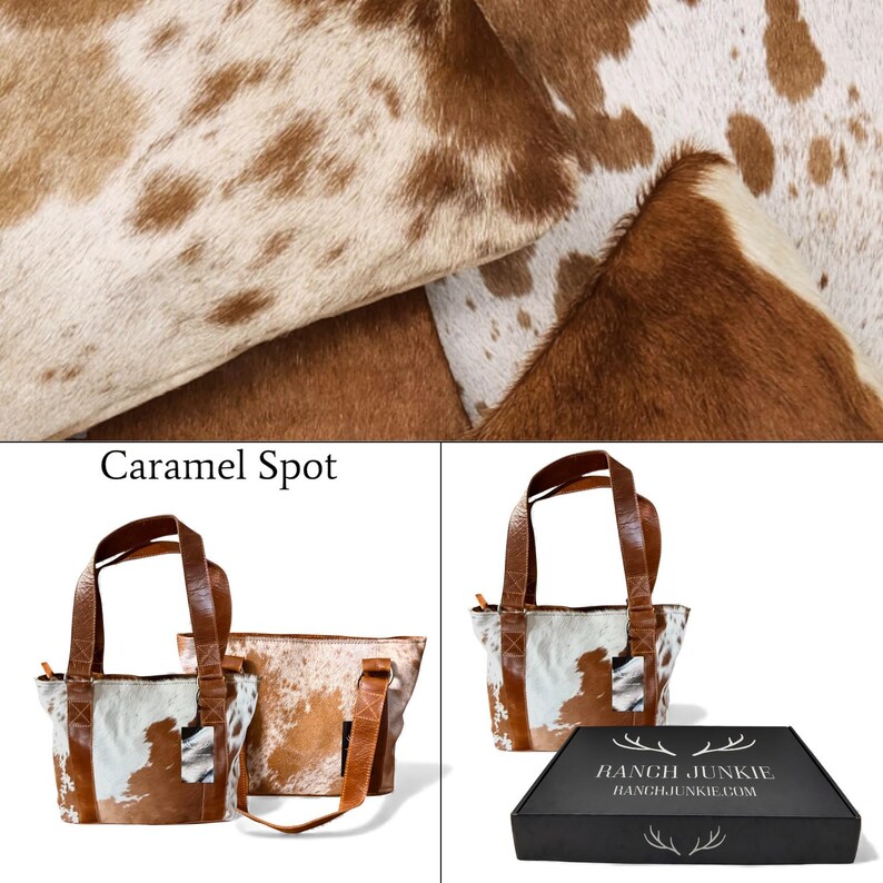 Bundle Deal Highlands Cowhide Tote Purse Saddle + Envelope Cowhide Large Wallet Saddle Caramel Spot