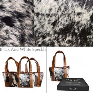 Highlands Genuine Cowhide Tote Handbag Black Cowhide Purse Black And White Speckled
