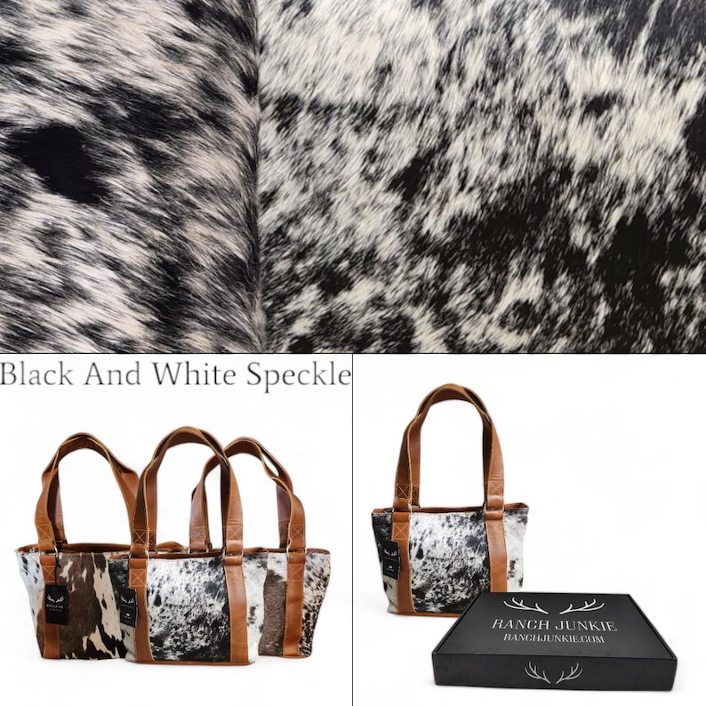 Highlands Genuine Cowhide Tote Handbag Black Cowhide Purse Black And White Speckled