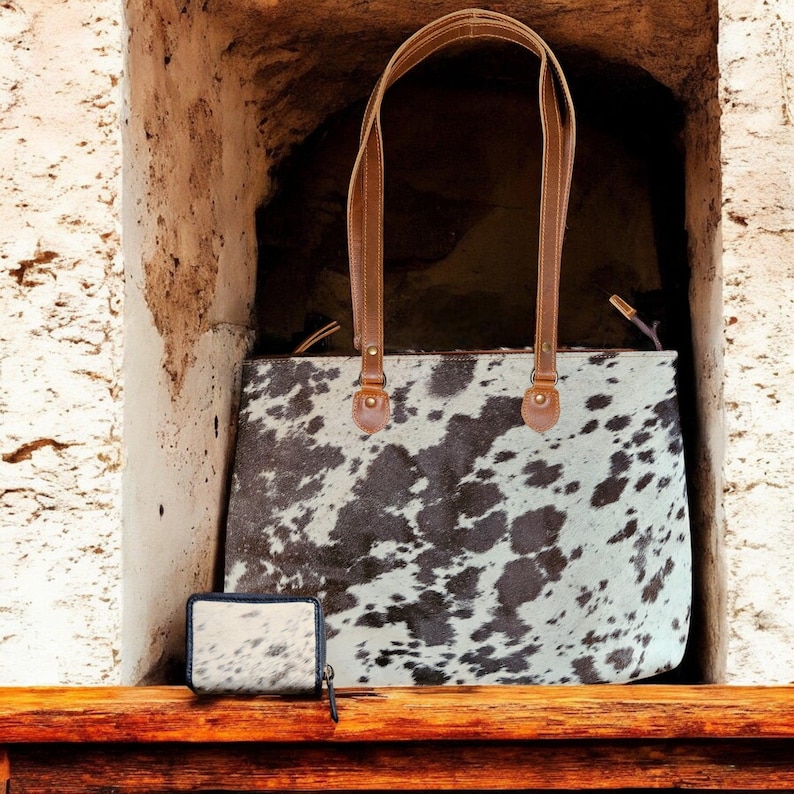 Bundle Deal Highlands Black Cowhide Large Tote + Credit Card Wallet - Ranch Junkie Mercantile LLC