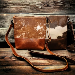 Genuine Cowhide Large Crossbody Bag Saddle And Dark Brown Leather Highlands Crossbody Purse