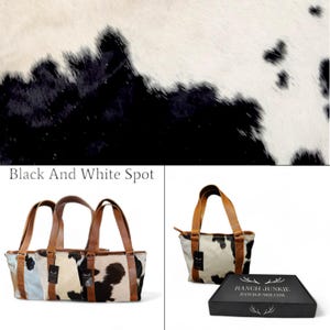 Highlands Genuine Cowhide Tote Handbag Black Cowhide Purse White And Black Spot