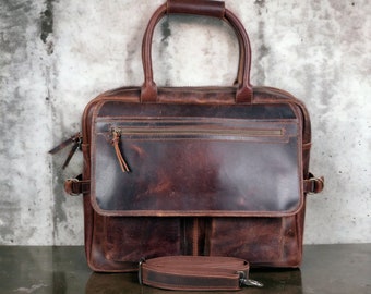 Denali Navigator Vintage Leather Large Messenger Bag Computer Bag