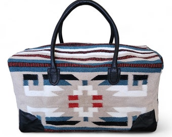 Bolso de viaje grande Aztec Weekender Southwestern, bolso tipo manta Sahara Saddle, asas 100 % de cuero