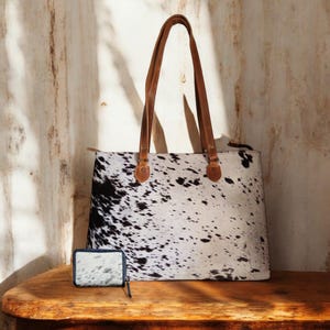 Bundle Deal Highlands Black Cowhide Large Tote + Credit Card Wallet - Ranch Junkie Mercantile LLC