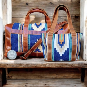Bundle Deal Dakota Southwestern Handwoven Saddle Blanket Leather Weekender + Dakota Tote Purse