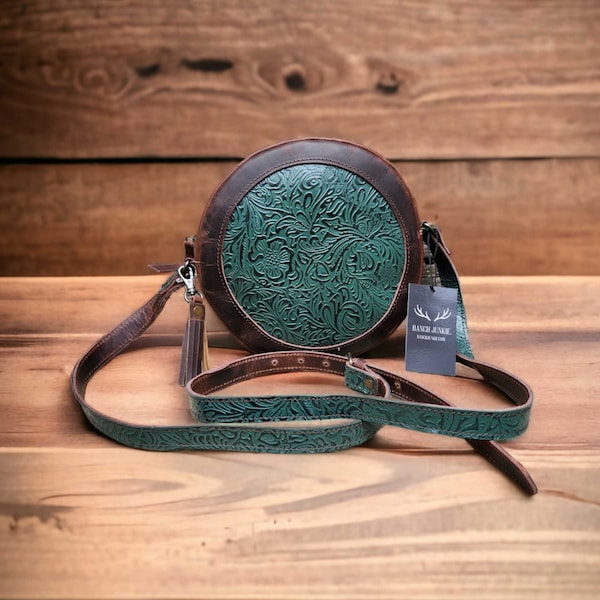 The Rancho Canteen Leather Turquoise Embossed Crossbody