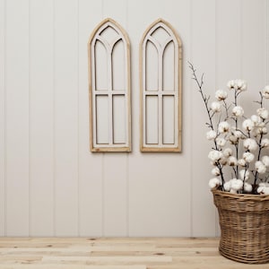 Ivory Point Farmhouse Wooden Wall Window Arches Set of 2 -3 Sizes - Rustic Cathedral Wood Windows