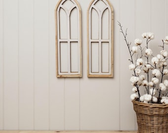 Ivory Point Farmhouse Wooden Wall Window Arches Set of 2 -3 Sizes - Rustic Cathedral Wood Windows