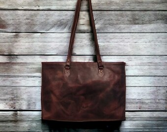 Denali Dark Vintage Brown Genuine Leather Large Tote