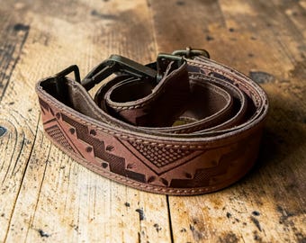 Cassidy Brown Adjustable Tooled Leather Western Bag Strap (34" to 60")