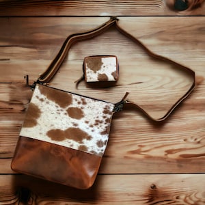 Bundle Deal Highlands Saddle Cowhide Crossbody Purse + Cowhide Credit Card Wallet