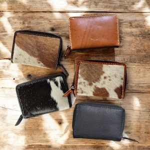 Cartera de piel de vaca para tarjetas de crédito Cartera de piel de vaca Cartera pequeña de piel Highlands