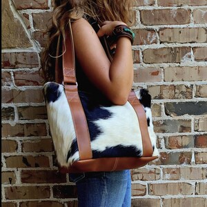 Highlands Genuine Cowhide Tote Handbag Black Cowhide Purse image 4