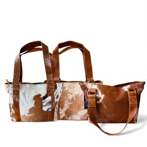 Bundle Deal Highlands Cowhide Tote Purse Saddle + Envelope Cowhide Large Wallet Saddle afbeelding 3
