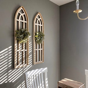 Set Of 2 White Waters Cathedral Windows - Farmhouse Cathedral Windows Rustic White 4 Sizes