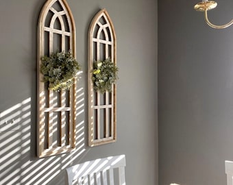 Juego de 2 ventanas rústicas blancas estilo catedral – Decoración de pared estilo casa de campo – Aguas blancas – 4 tamaños