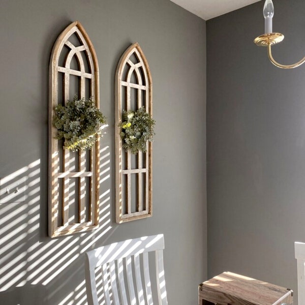 Set Of 2 White Waters Cathedral Windows - Farmhouse Cathedral Windows Rustic White 4 Sizes