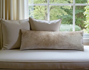 Cowhide Lumbar Pillow Cover 12x36, Highlands Toasted Marshmallow Double Sided