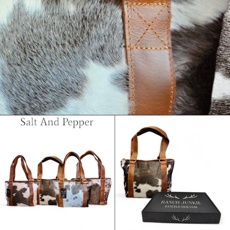 Highlands Genuine Cowhide Tote Handbag Black Cowhide Purse Salt And Pepper
