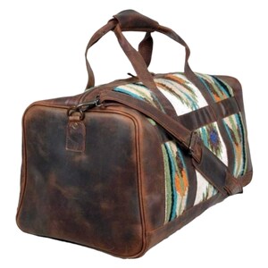 Southwestern Saddle Blanket Aztec Weekender Aspen Leather Duffel Bag image 9