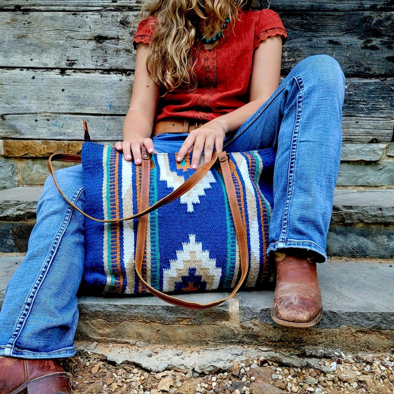 Bundle Deal-Dakota Wool Southwestern Boho Aztec Large Weekender Duffel Bag + Dakota Large Handwoven Wool Boho Tote