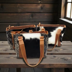 Highlands Genuine Cowhide Tote Handbag Black Cowhide Purse image 5