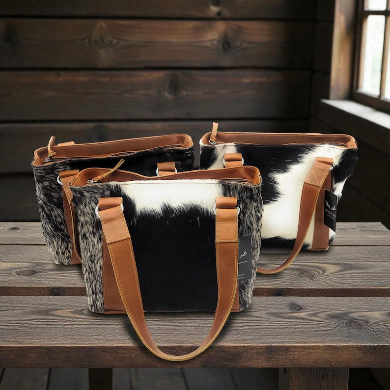 Highlands Genuine Cowhide Tote Handbag Black Cowhide Purse image 5