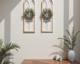37" X 12" Farmhouse Wooden Wall Window Arches -Rustic Cathedral Wood Window- Dandelion