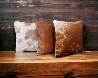 Genuine Cowhide Pillow Cover 18x18 Caramel Brown Highlands Western Style