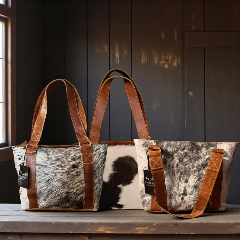 Highlands Genuine Cowhide Tote Handbag Black Cowhide Purse image 1